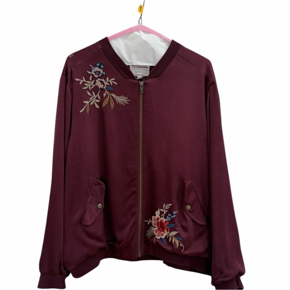 Johnny Was Workshop Silk Lined Embroidered Bomber Jacket Crane Pagoda Size XL - Picture 2 of 11